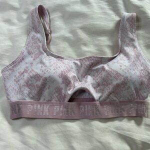 Vs pink ultimate lightly lined scoop keyhole sport bra NEW size L pink snake